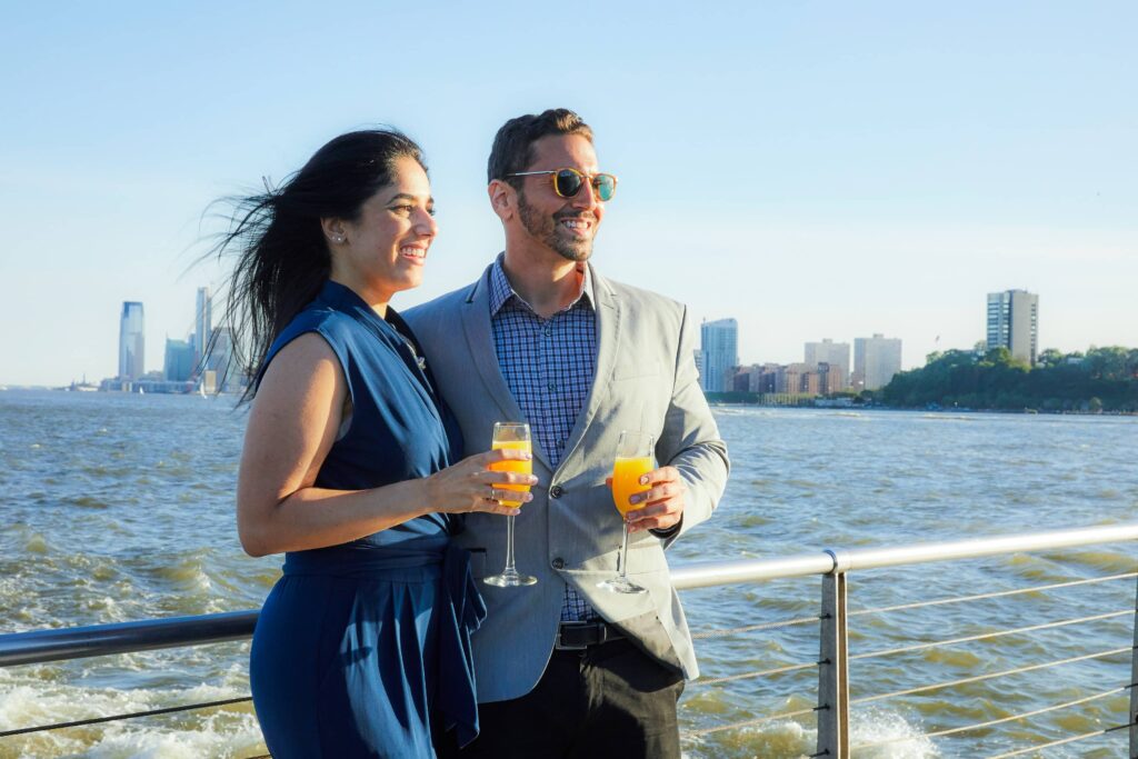 Couple in New York City celebrating their anniversary onboard City Cruises